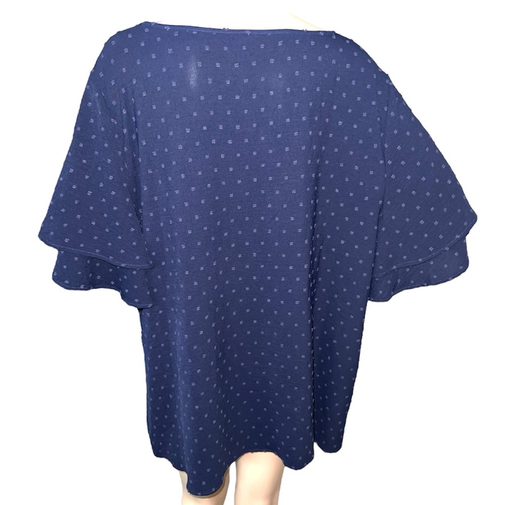 BLOOMCHIC | NWOT BLUE FLUTTER SLEEVE EMBROIDERED BLOUSE - Picture 3 of 8